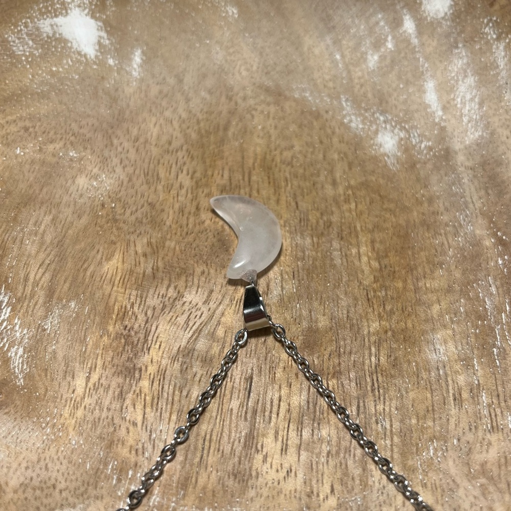 NWOT Rose Quartz Moon Silver Necklace - Picture 9 of 11
